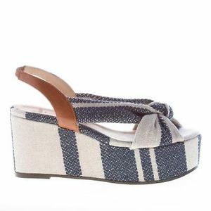 [Castaner] Blue and Cream Striped Linen Wedges